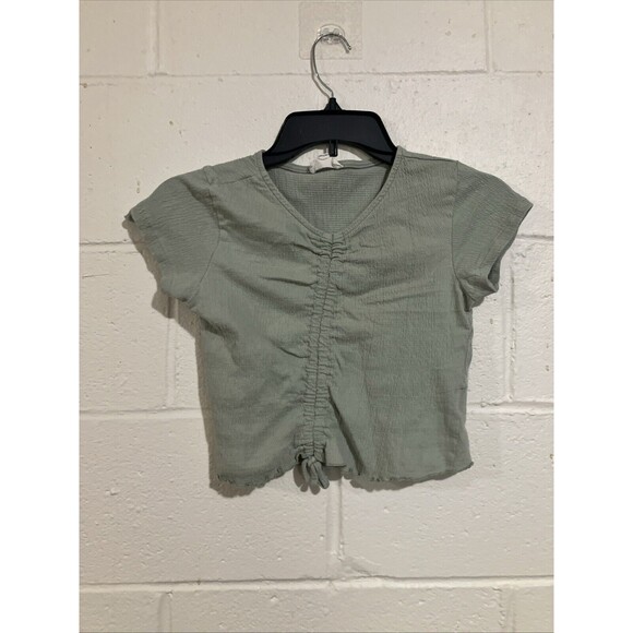 Jessica Simpson Shirt Girls Green Short Sleeve V Neck Pullover Top - Picture 1 of 13
